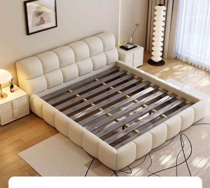 Base de Cama Moderna de Lujo con Diseño de Nube, Cama de Tela Bouclé Suave con Cabecera Acolchada, Cama Tapizada Tamaño Queen, Muebles de Dormitorio