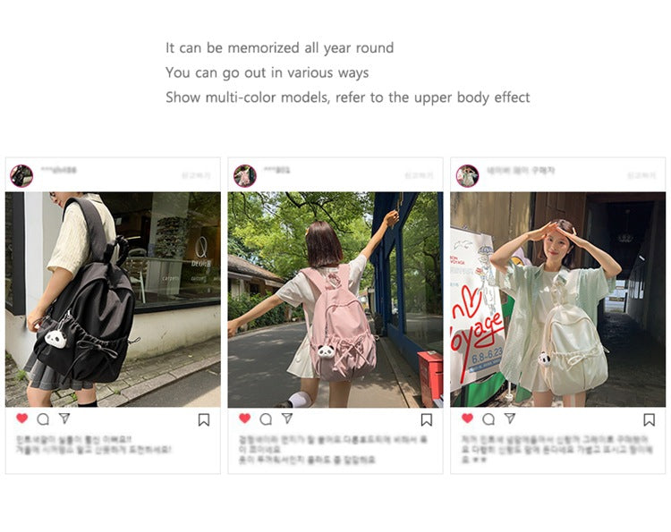 Good-Looking Girl's Backpack, New Bow, Large Capacity, High School Student's School Bag, Simple Casual Travel Bag