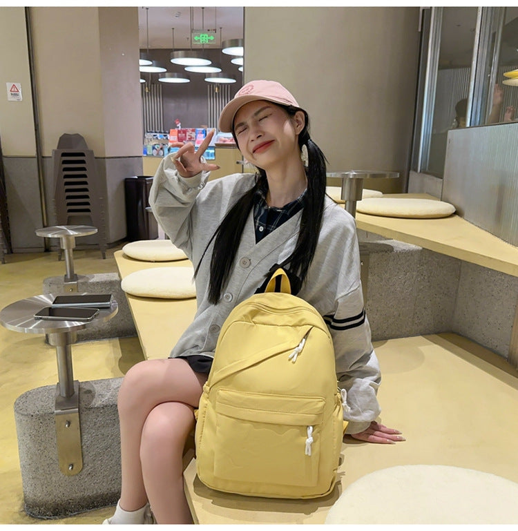 New Large Capacity Primary School Junior High School Students' Casual Schoolbag Japanese Style Fashion Simple Solid Color Travel Backpack