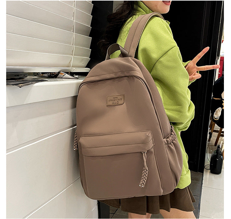 Schoolbag Women's 2024 New Large Capacity High School Student Backpack Solid Color Simple All-match Women's Bag Class Student Backpack