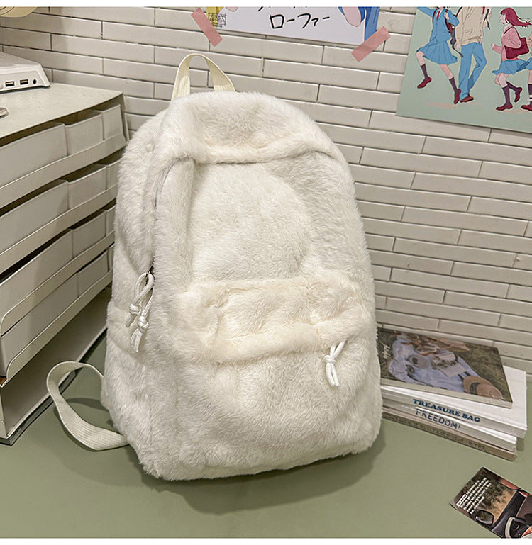 Stuffed Backpack, Korean Style Versatile Backpack, Autumn and Winter Niche High-Value School Bag, Female College Student Class Bag