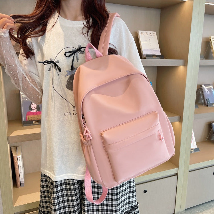 Solid Color Simple Backpack with Printable Logo Casual Canvas Backpack Large Capacity Junior High School Student High School Student Bag