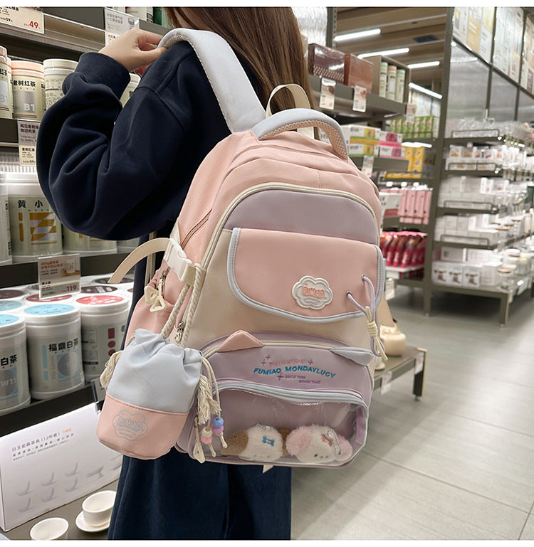 College Style School Bag Three-Piece Set for Girls with Good Looks and Versatile DIY Girl Pain Bag Student Class Backpack Tutoring Bag