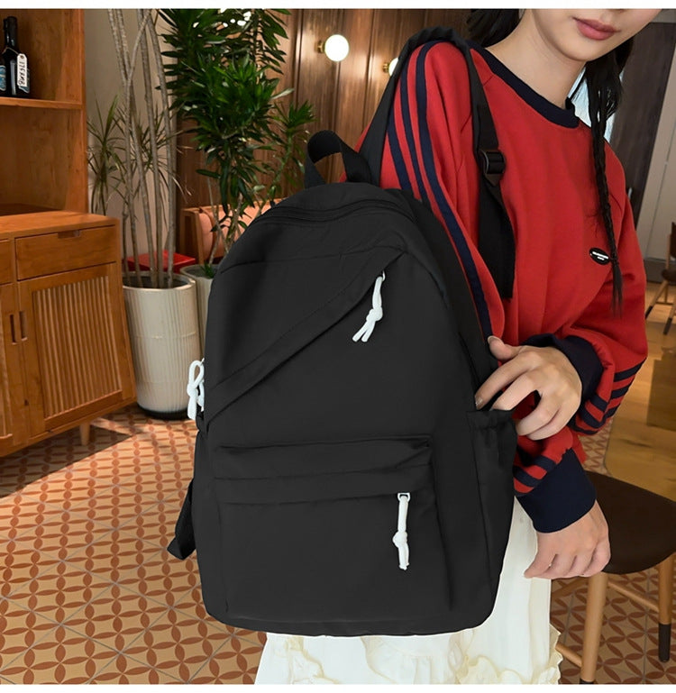 New Large Capacity Primary School Junior High School Students' Casual Schoolbag Japanese Style Fashion Simple Solid Color Travel Backpack