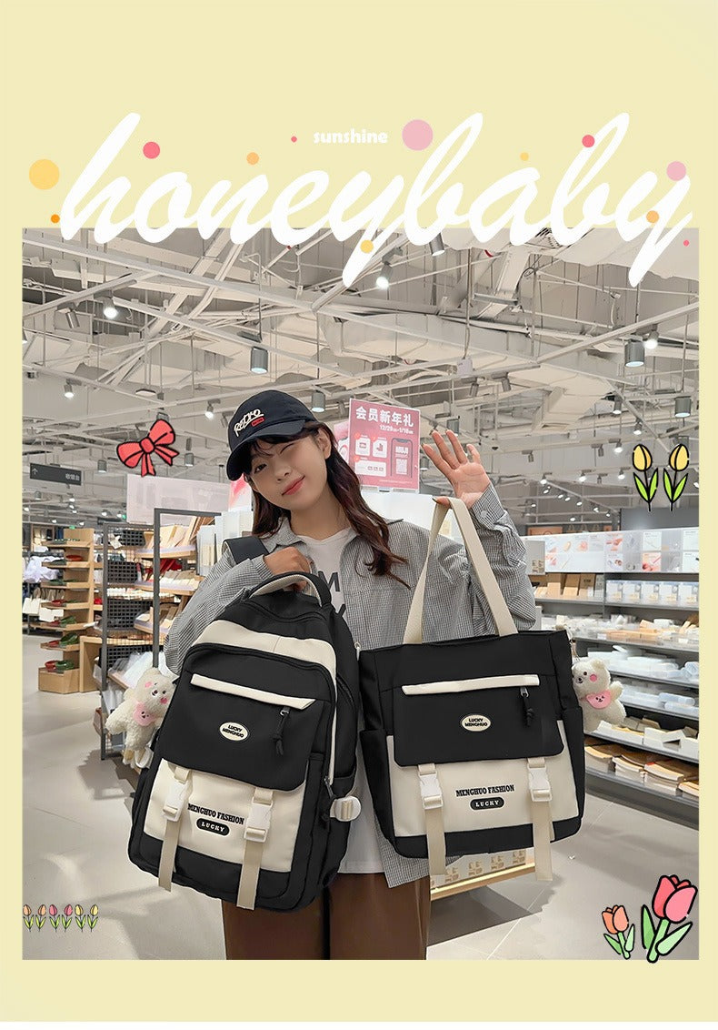 Korean Style Contrast Color Cute Backpack Female College Student Campus Style Schoolbag Japanese Style Junior High School Senior high school Large Capacity Backpack