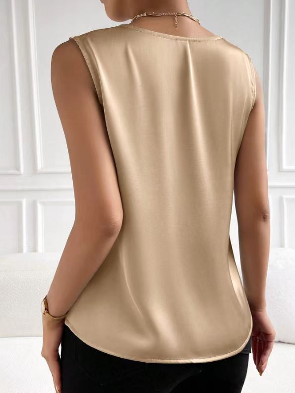 2026 Amazon European and American Cross-Border Women's Clothing Satin Suit Sleeveless Elegant Commuter Vest Base Top