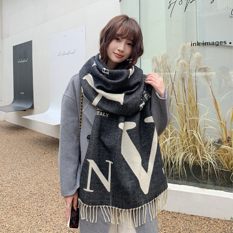 Scarf Women's Autumn and Winter Korean-style All-match Cashmere Cover Blanket Dual-purpose Shawl Thickened Warm Extra-large Scarf Fashionable