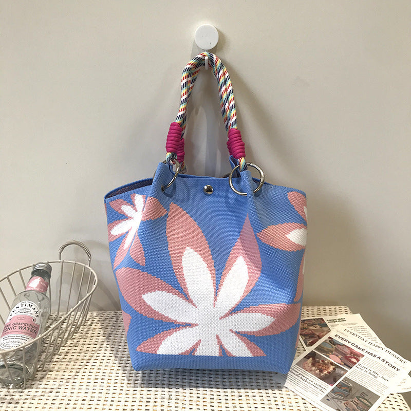 Handbag Women's New Fashion Cute Cartoon Animal Large Capacity Portable Storage Bag Commuter Shoulder Bag Woven Bag