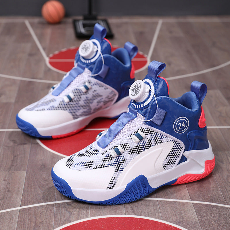 Children's Basketball Shoes, Boys' Shoes, Spring 2026 New Style Rotating Buckle Sports Shoes, Medium and Large Children's Non-Slip and Wear-Resistant Running Shoes