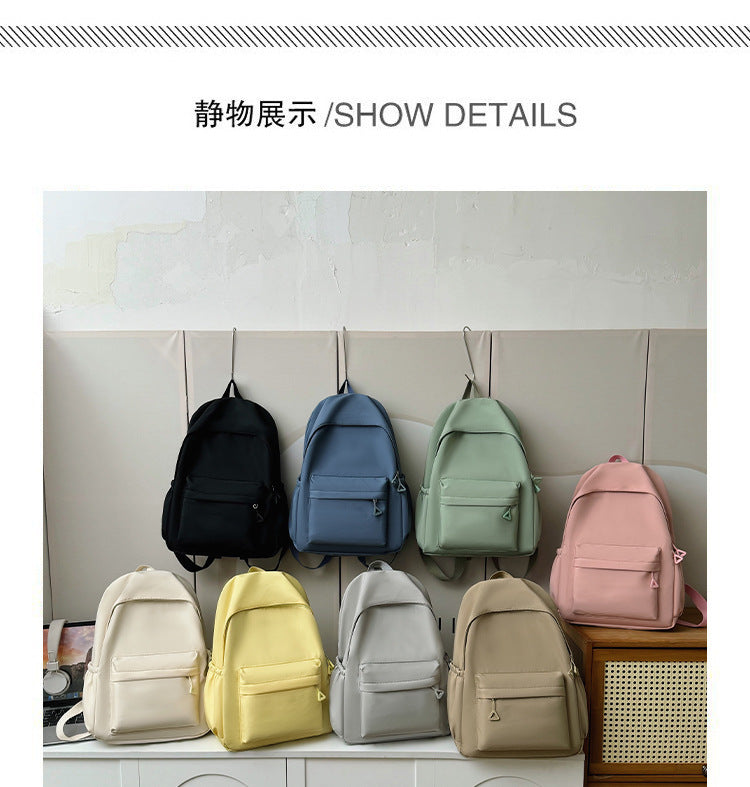 Solid Color Simple Backpack with Printable Logo Casual Canvas Backpack Large Capacity Junior High School Student High School Student Bag