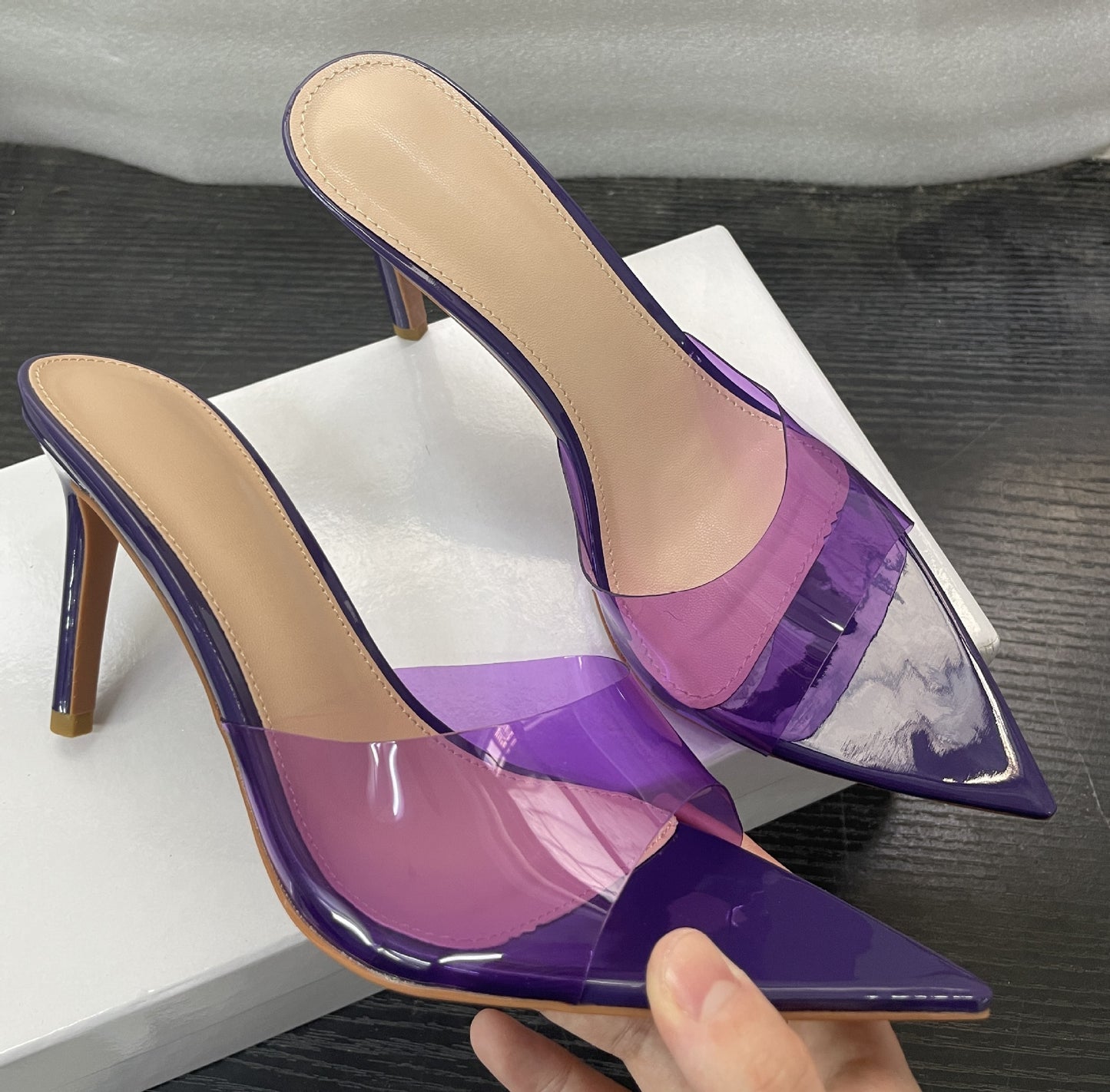 Transparent High-Heeled Shoes for Women, Versatile Sandals, Slimming, Thin Heels, Pointed Toes, Sexy Open-Toe Slip-Ons, New Spring and Summer 2026 Models