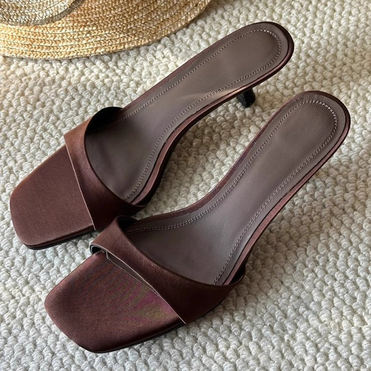 French Minimalist Square-Toe Slip-On Sandals 2026 New Style Open-Toe Stiletto Heel Elegant Sandals Women's High-Heeled Slippers for Outdoor Wear
