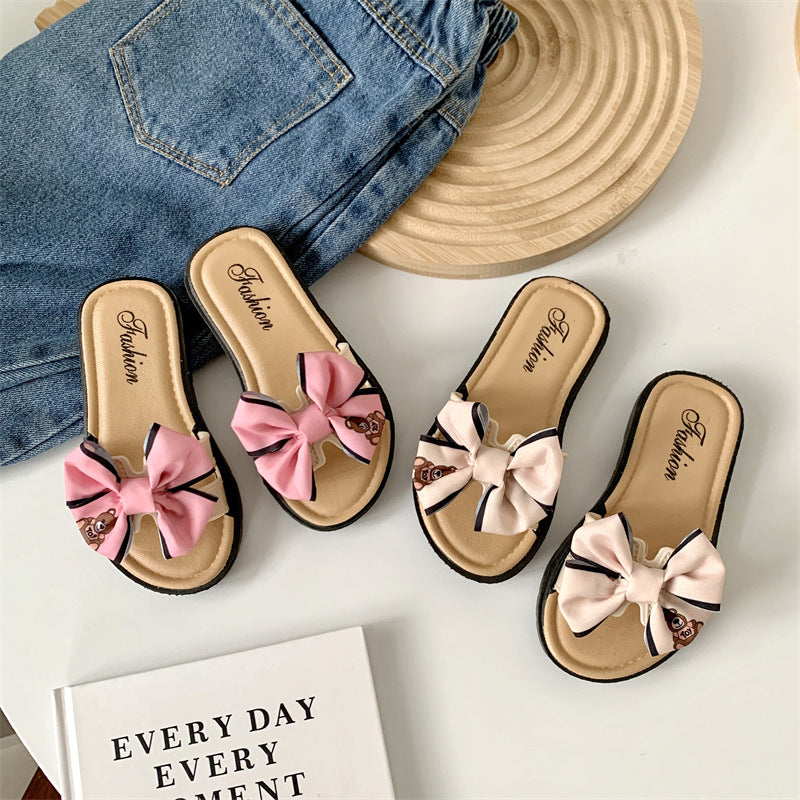 Summer Bear Bow Girls' Slippers Indoor and Outdoor Home Children's Slippers Soft Bottom Comfortable Cute Girls' Sandals