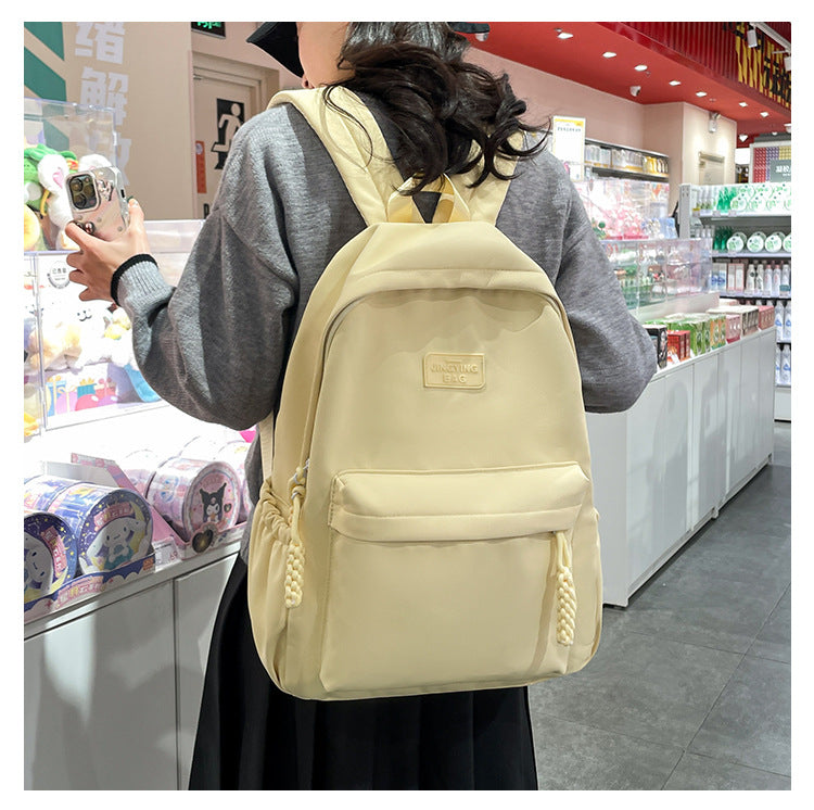 Schoolbag Women's 2024 New Large Capacity High School Student Backpack Solid Color Simple All-match Women's Bag Class Student Backpack
