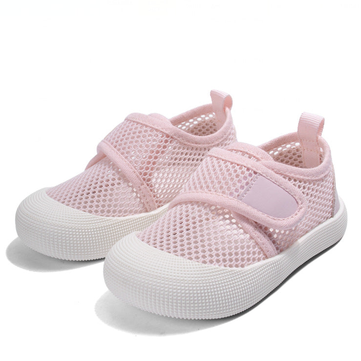 Summer New Children's Shoes with Velcro Straps, Hollow Breathable Mesh Shoes, Casual Soft-Soled Barefoot Shoes, Boys' and Girls' Sports Shoes