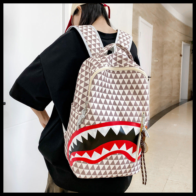 Men's Niche Fashion Plaid Shark Bag Backpack Student School Bag Large Capacity Street Backpack Travel Bag Wholesale