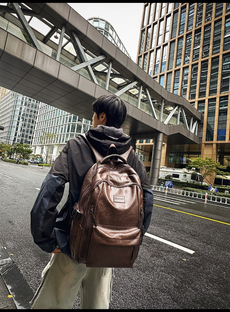 New soft leather retro men's and women's shoulder bag high school students college students large capacity schoolbag trendy cool all-match backpack wholesale