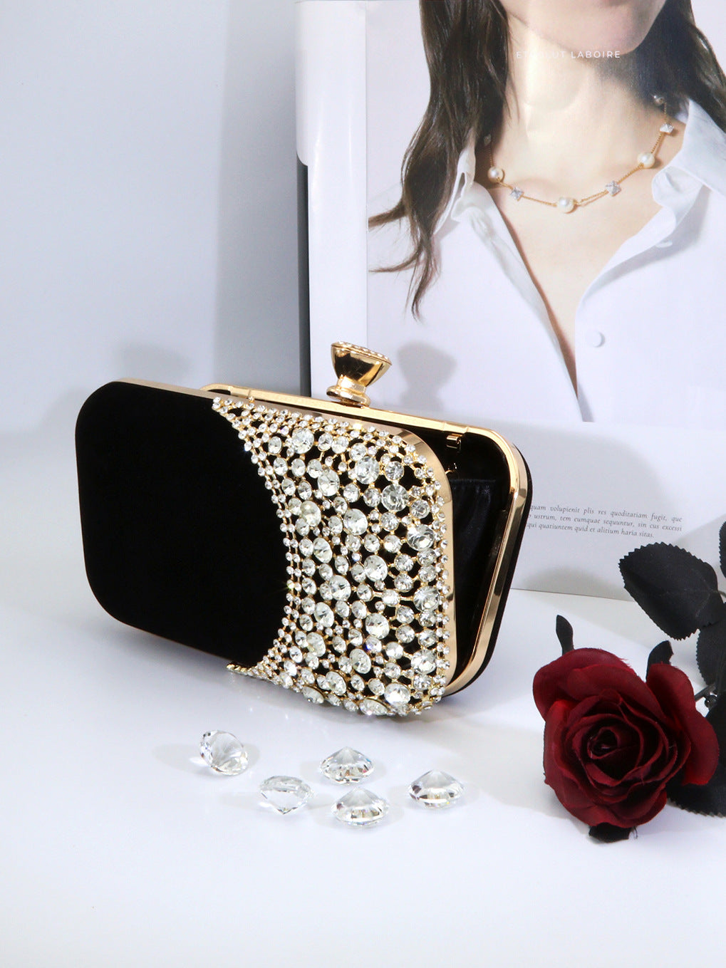 Cross-border New Velvet Banquet Bag High-end Box Bag Women's Evening Bag Diamond Buckle Dinner Clutch Bag Chain Cheongsam Bag