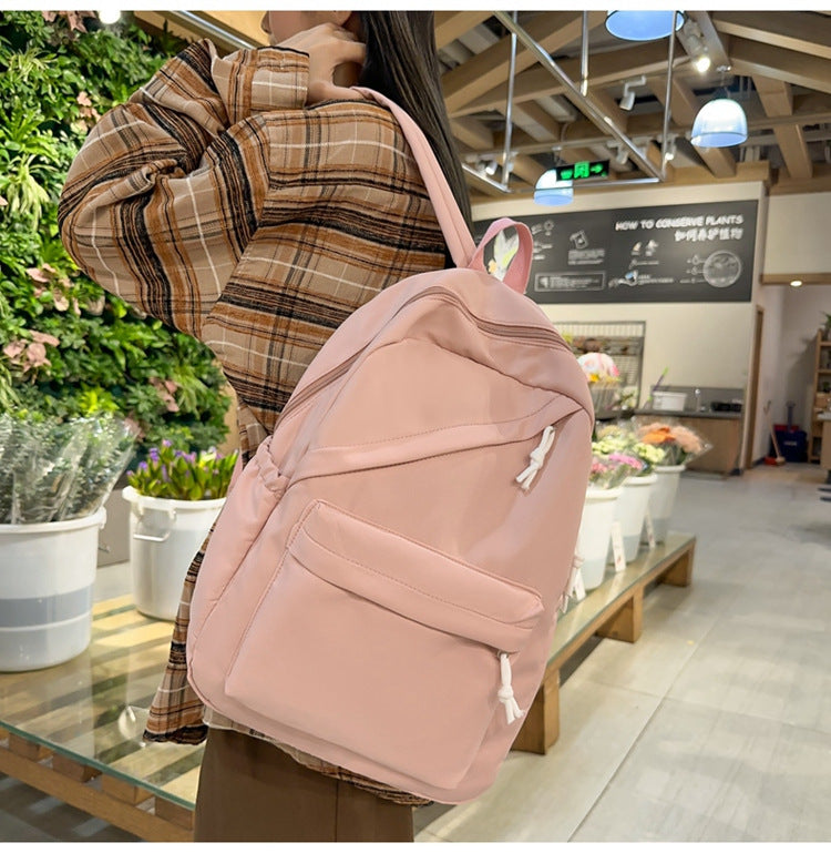 New Large Capacity Primary School Junior High School Students' Casual Schoolbag Japanese Style Fashion Simple Solid Color Travel Backpack