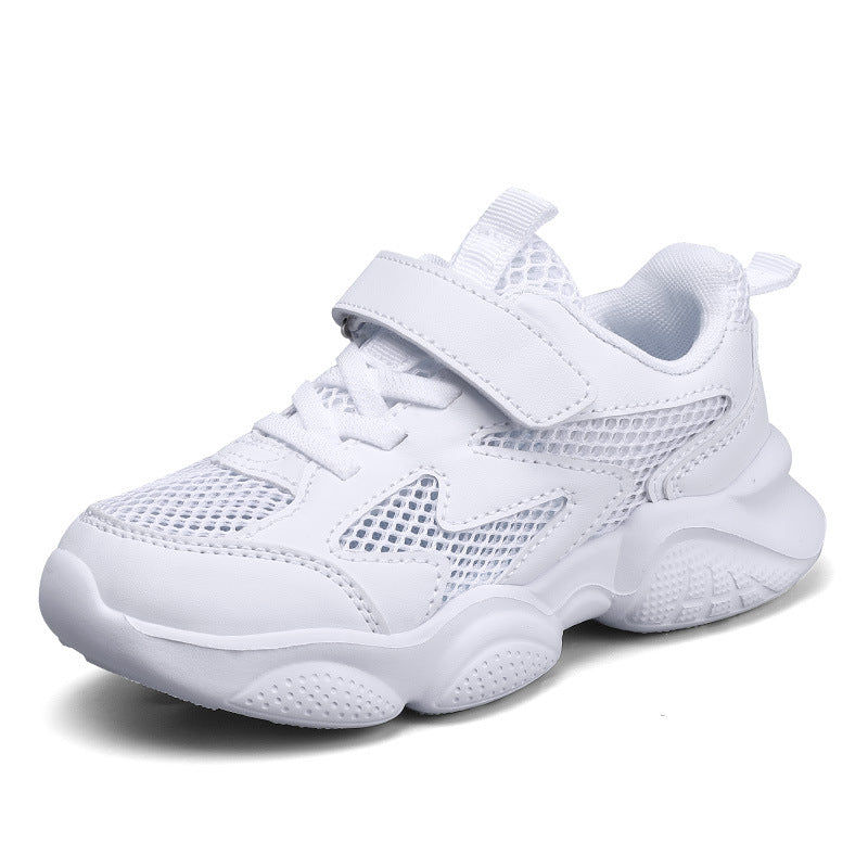 Wholesale children's shoes mesh breathable soft bottom small white shoes for boys and girls in the big children's solid color campus performance white shoes running shoes