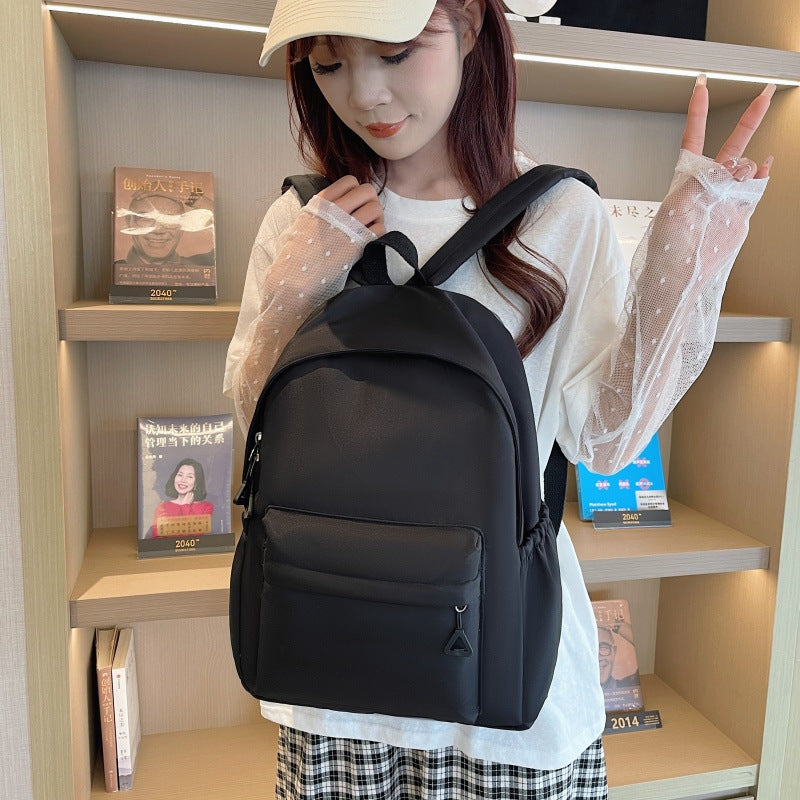 Solid Color Simple Backpack with Printable Logo Casual Canvas Backpack Large Capacity Junior High School Student High School Student Bag