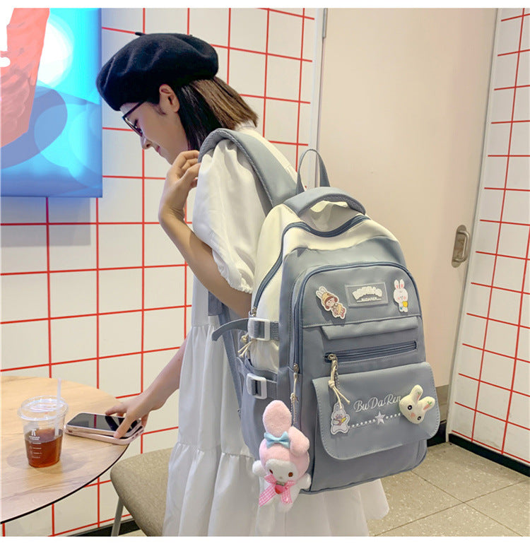 Student Bag Junior High School Student High School Student Backpack Large Capacity Nylon Breathable Comfortable Women's Backpack Canvas Bag