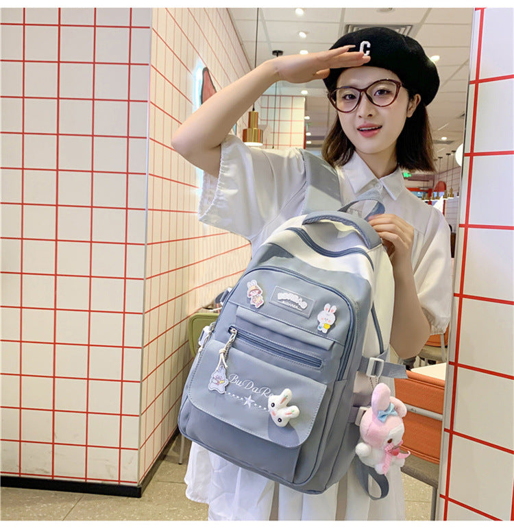 Student Bag Junior High School Student High School Student Backpack Large Capacity Nylon Breathable Comfortable Women's Backpack Canvas Bag