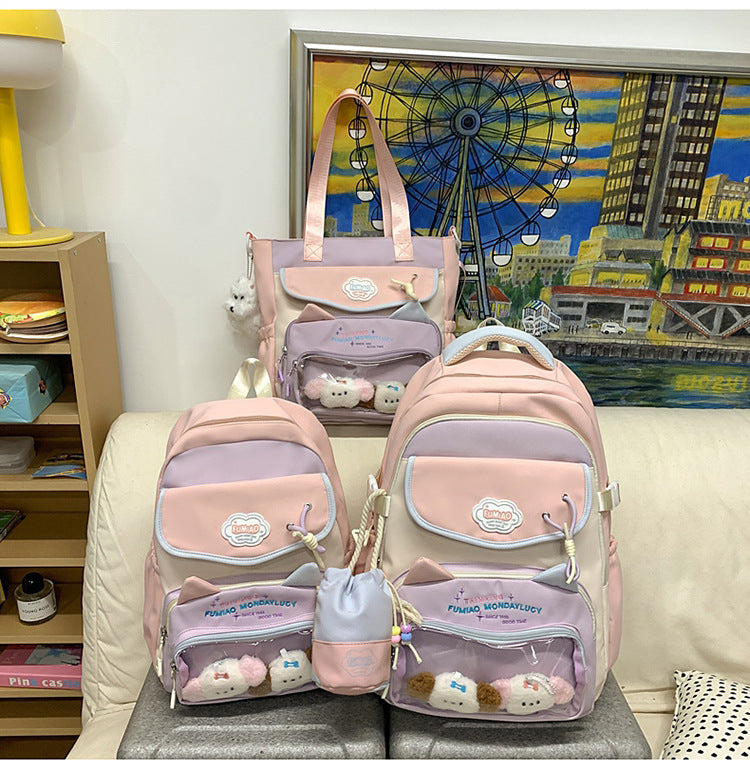 College Style School Bag Three-Piece Set for Girls with Good Looks and Versatile DIY Girl Pain Bag Student Class Backpack Tutoring Bag