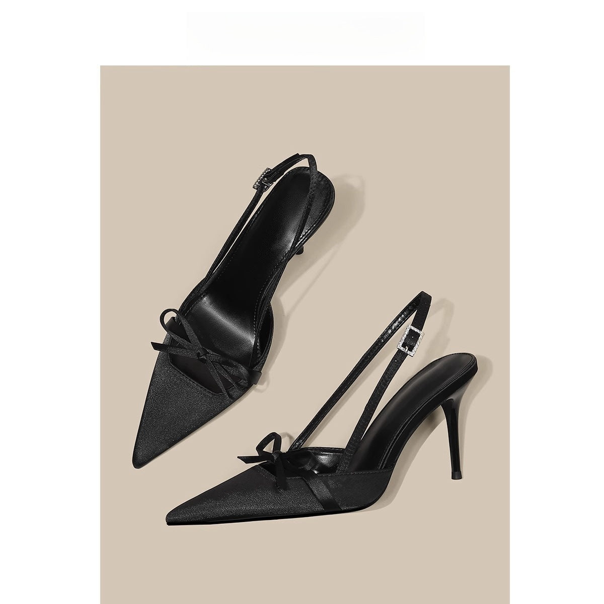 Bow-tied Sandals Women's Summer Gentle Style Dress Cheongsam National Style Elegant Pointed Stiletto Heel Black High-heeled Shoes