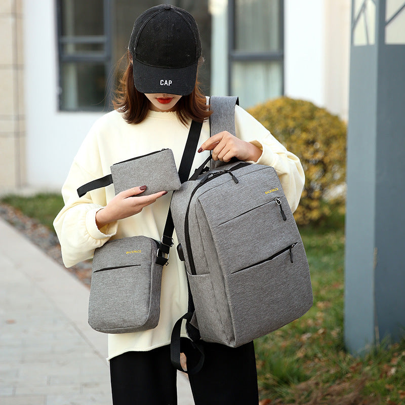 Cross-Border Wholesale Laptop Backpack, Backpack, Casual Three-Piece Gift, Casual School Bag, Men's and Women's Backpack