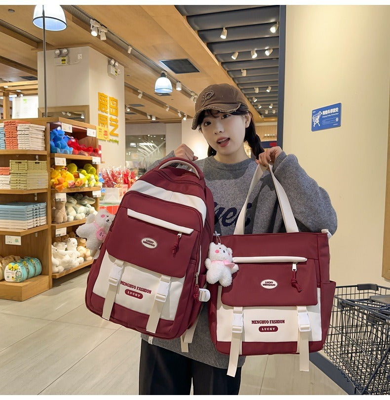 Korean Style Contrast Color Cute Backpack Female College Student Campus Style Schoolbag Japanese Style Junior High School Senior high school Large Capacity Backpack