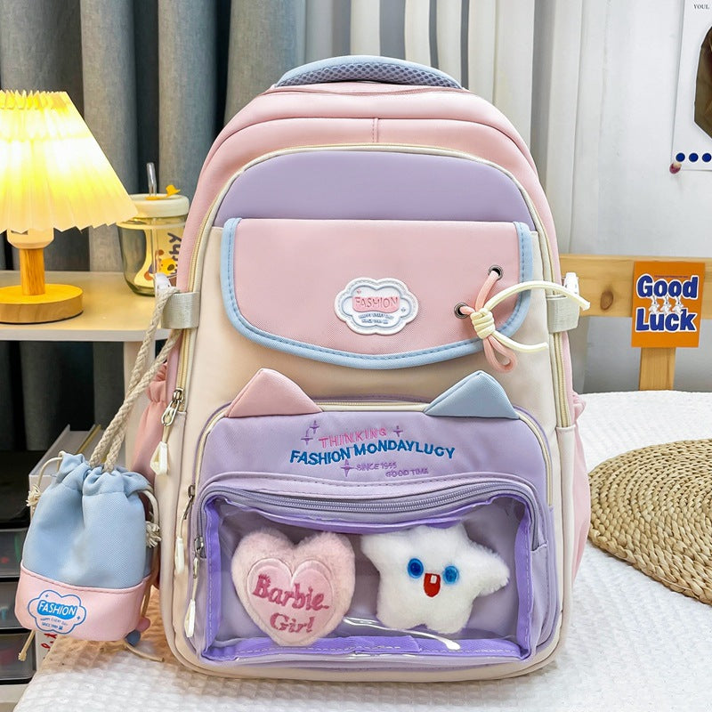 High-Looking Ins Style Schoolbag Junior High School Girl Backpack High School Student Large Capacity Cute Pain Bag Dopamine Backpack