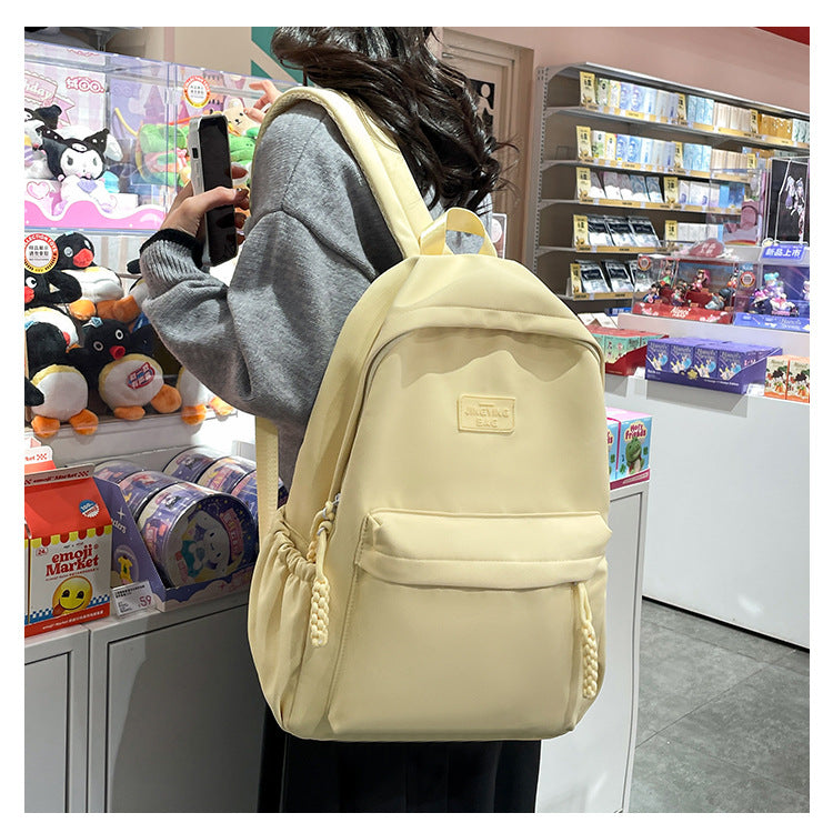 Schoolbag Women's 2024 New Large Capacity High School Student Backpack Solid Color Simple All-match Women's Bag Class Student Backpack