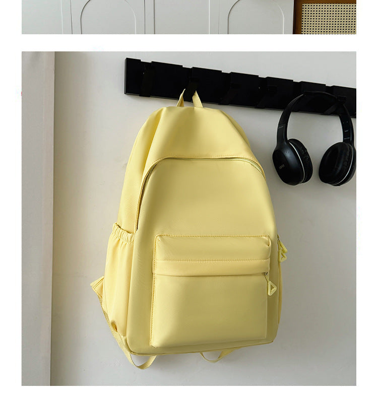 Solid Color Simple Backpack with Printable Logo Casual Canvas Backpack Large Capacity Junior High School Student High School Student Bag