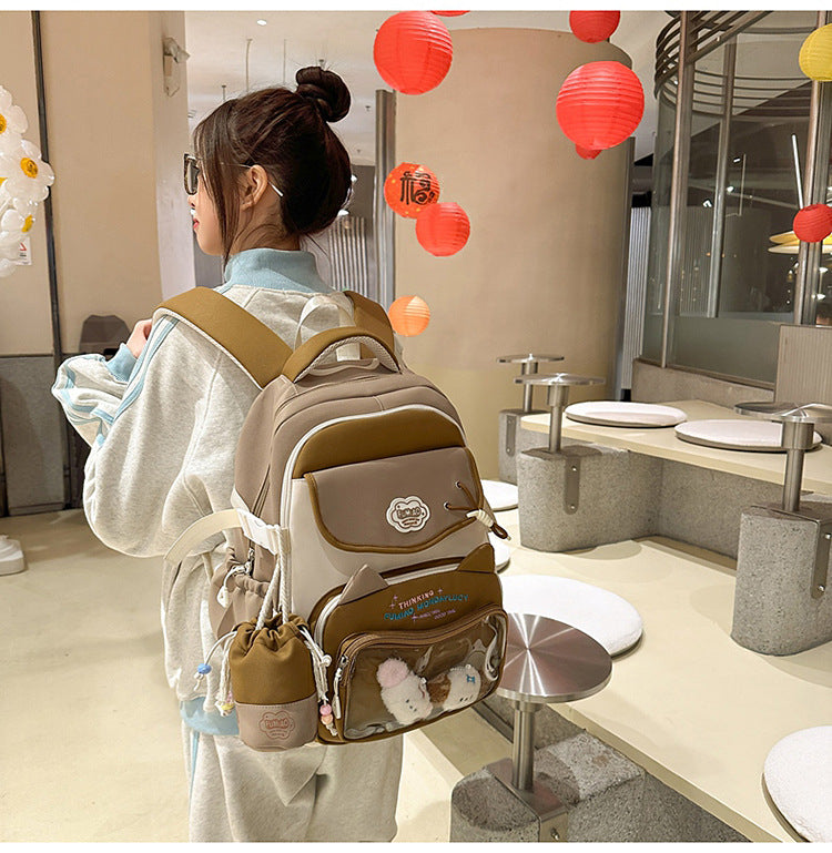 College Style School Bag Three-Piece Set for Girls with Good Looks and Versatile DIY Girl Pain Bag Student Class Backpack Tutoring Bag