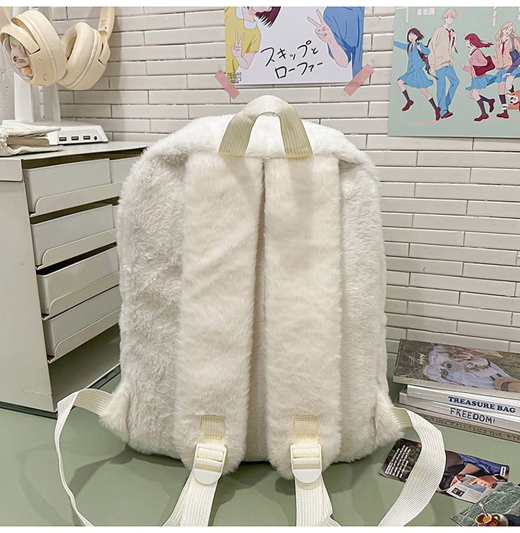 Stuffed Backpack, Korean Style Versatile Backpack, Autumn and Winter Niche High-Value School Bag, Female College Student Class Bag