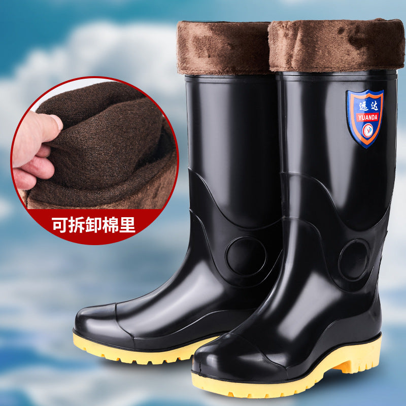 Autumn and Winter High Mesh Rain Shoes Men's Lightweight Long Warm Rain Boots Wear-resistant Water Shoes Waterproof Rubber Shoes Men's Work Shoes