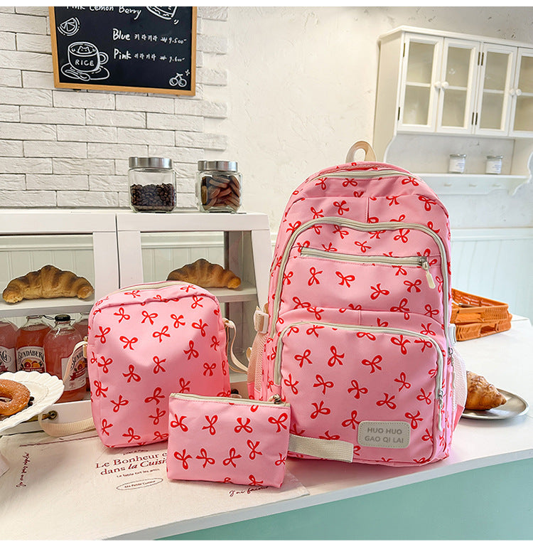 New Girls Backpack Japanese Ins Three-piece Bag Junior Senior high school Student Schoolbag Campus Style Large Capacity Backpack