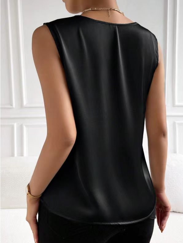 2026 Amazon European and American Cross-Border Women's Clothing Satin Suit Sleeveless Elegant Commuter Vest Base Top