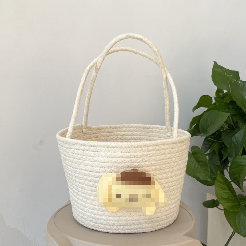 Cute Baby Souvenir, Cute Dog Cotton Thread Woven Bag, Hand-Held Cartoon Small Fresh Basket Bag, Hand-Held Women's Bag