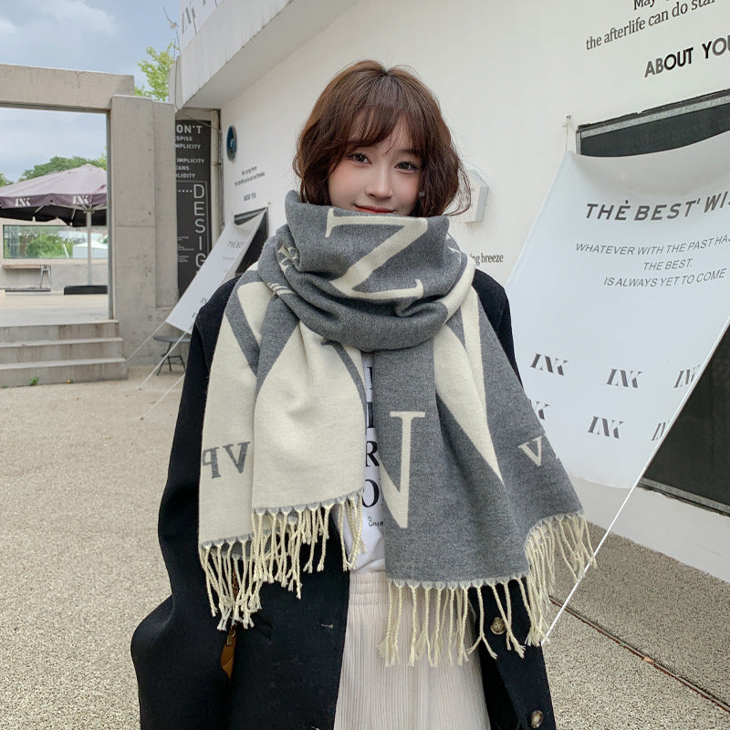 Scarf Women's Autumn and Winter Korean-style All-match Cashmere Cover Blanket Dual-purpose Shawl Thickened Warm Extra-large Scarf Fashionable