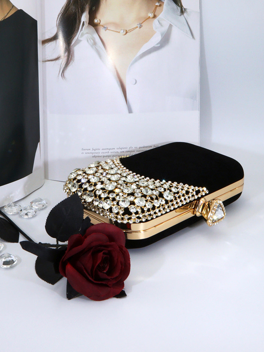 Cross-border New Velvet Banquet Bag High-end Box Bag Women's Evening Bag Diamond Buckle Dinner Clutch Bag Chain Cheongsam Bag