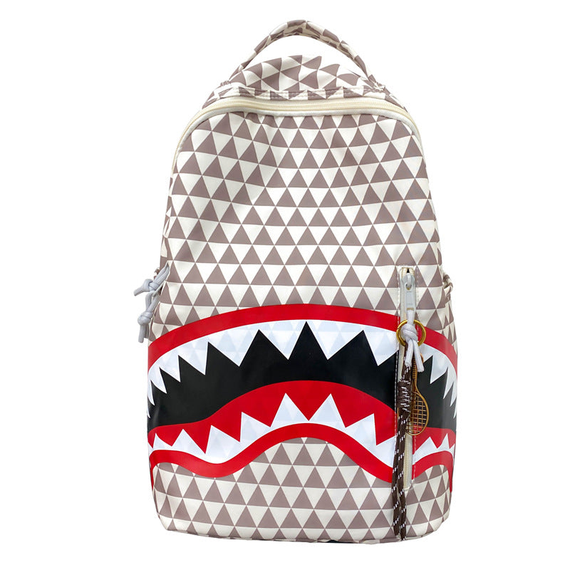 Men's Niche Fashion Plaid Shark Bag Backpack Student School Bag Large Capacity Street Backpack Travel Bag Wholesale