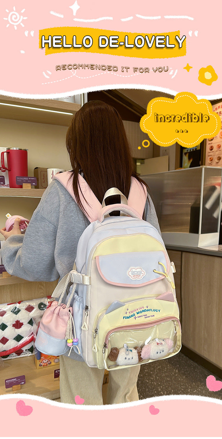 College Style School Bag Three-Piece Set for Girls with Good Looks and Versatile DIY Girl Pain Bag Student Class Backpack Tutoring Bag
