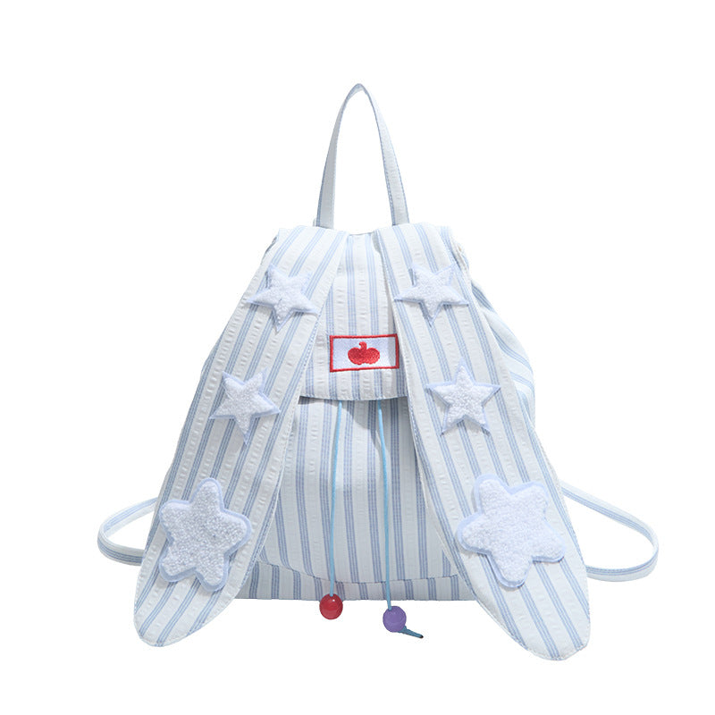 Rabbit Ears Striped Backpack New Fashion Cute Girl School Bag Going Out Simple Large Capacity Travel Bag