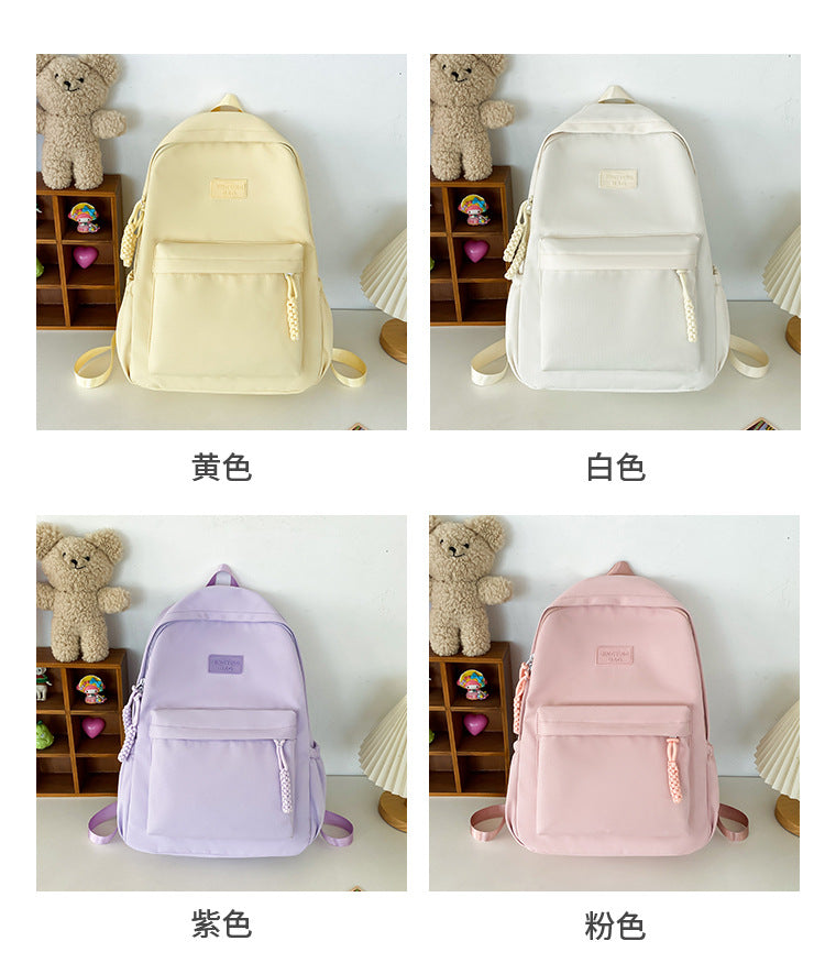 Schoolbag Women's 2024 New Large Capacity High School Student Backpack Solid Color Simple All-match Women's Bag Class Student Backpack