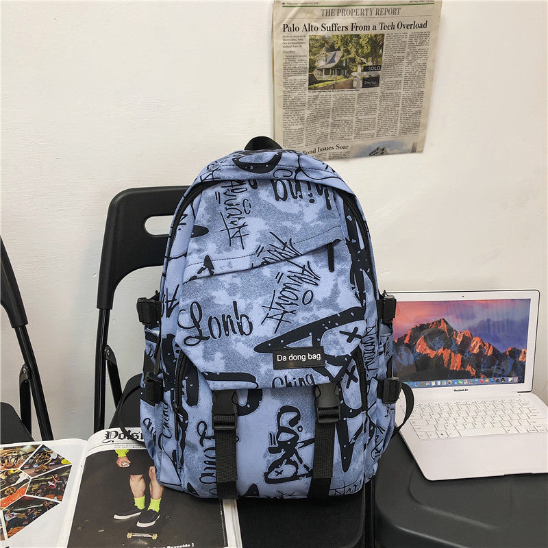 Trendy Brand Backpack Fashion Trendy Cool Large Capacity Graffiti Backpack Men's and Women's Casual College Student Schoolbag Male Junior High School Students