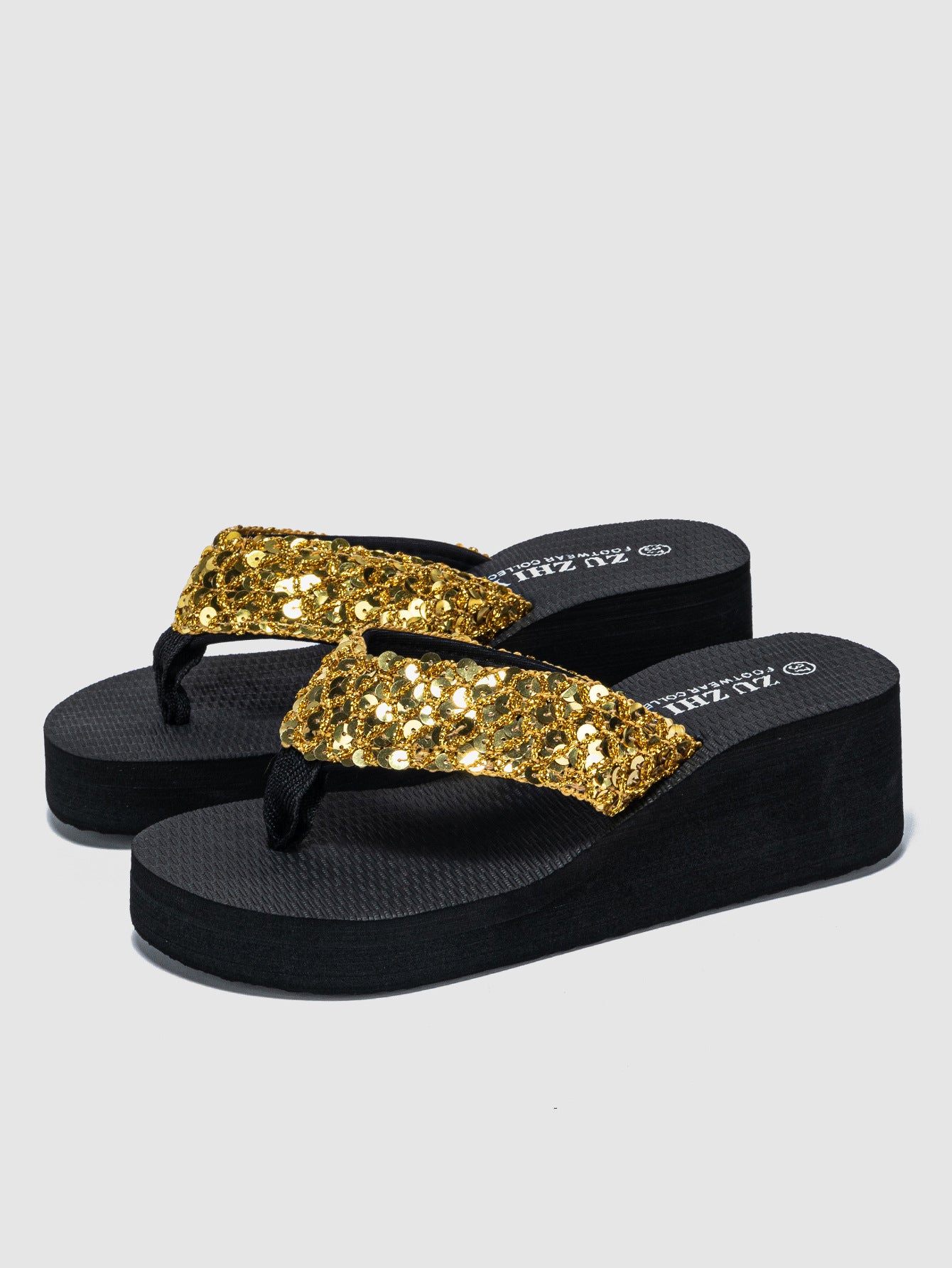 2024 Summer foreign trade cross-border classic sequined wedge sandals Flip Flops