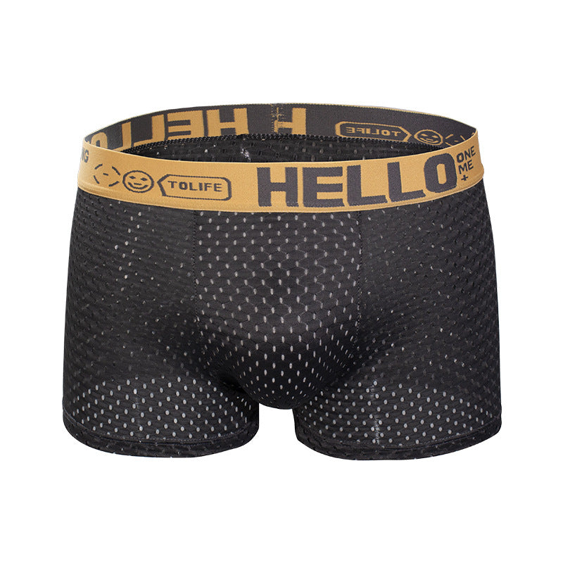 Hello Ice Silk Men's Underwear Skin-Friendly Breathable Mesh Quick-Drying Boxer Briefs Antibacterial Crotch Youth Boxer Shorts