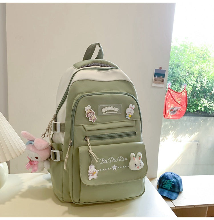 Student Bag Junior High School Student High School Student Backpack Large Capacity Nylon Breathable Comfortable Women's Backpack Canvas Bag
